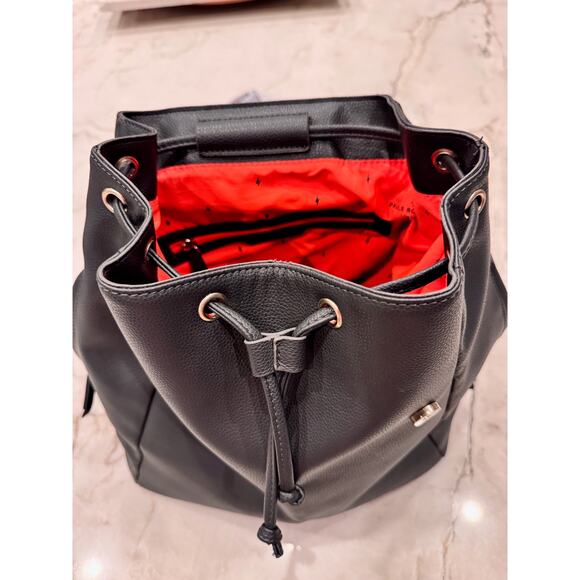 Paul's Boutique London Backpack Black Faux Leather City Minimalist Dark Academia - Picture 4 of 11